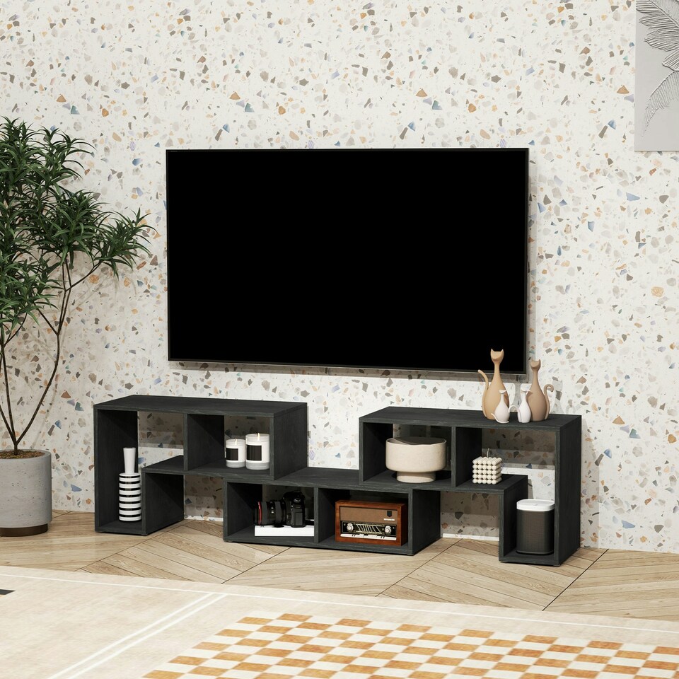 image 1 of HOMCOM TV Unit for TVs up to 75 Inches, Free Combination TV Stand, Black