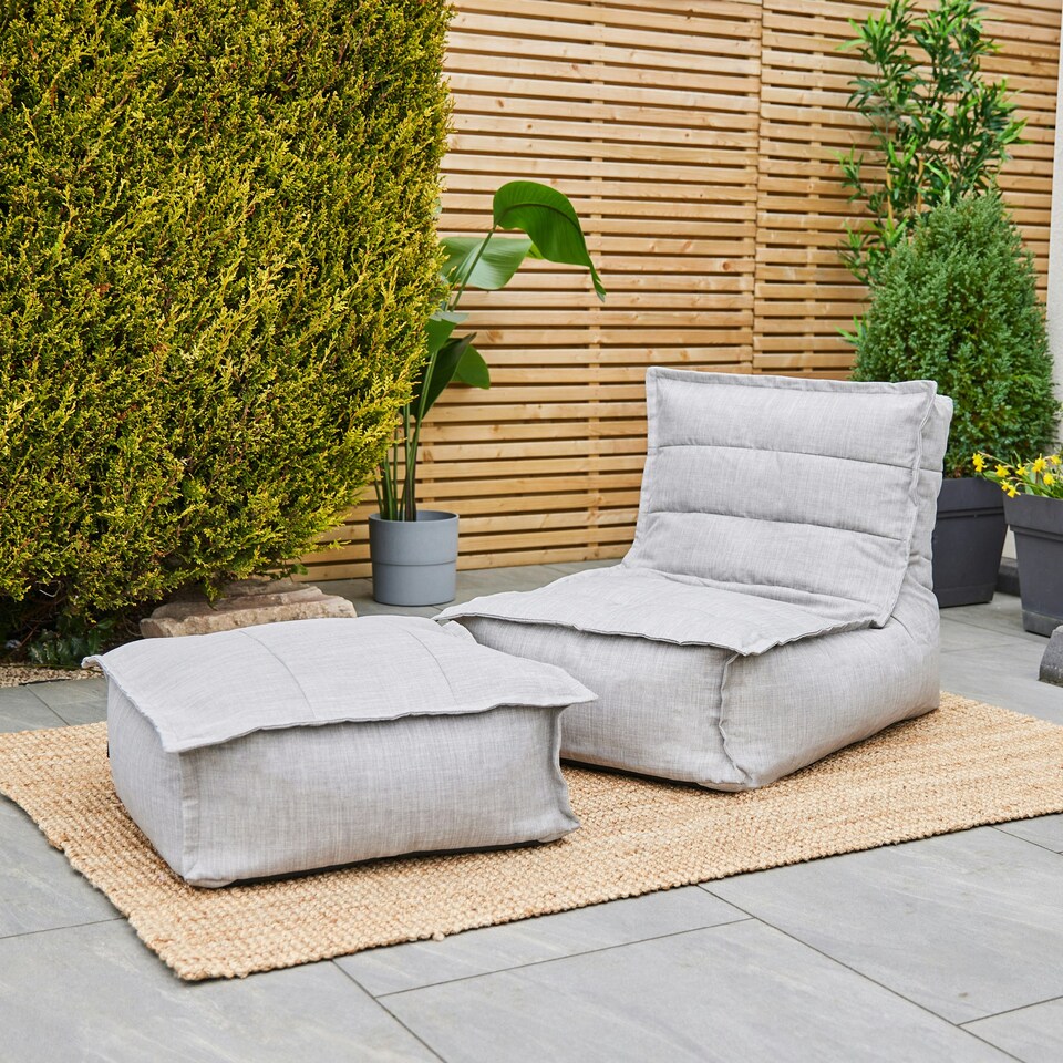 image 1 of icon Dolce Indoor Outdoor Bean Bag Lounger and Footstool Grey Patio Chairs Grey