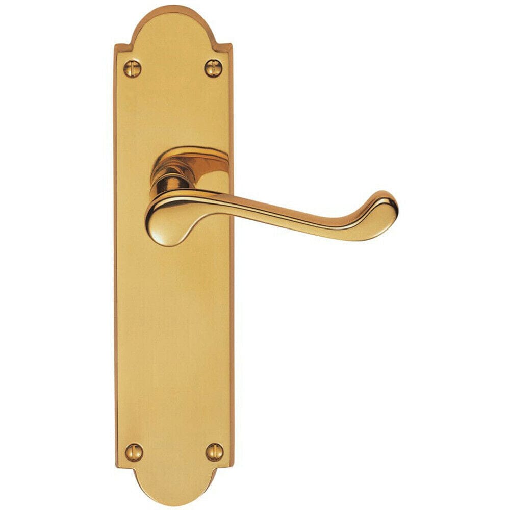 Loops PAIR Victorian Scroll Handle on Latch Backplate 205 x 49mm Polished Brass in Metallics