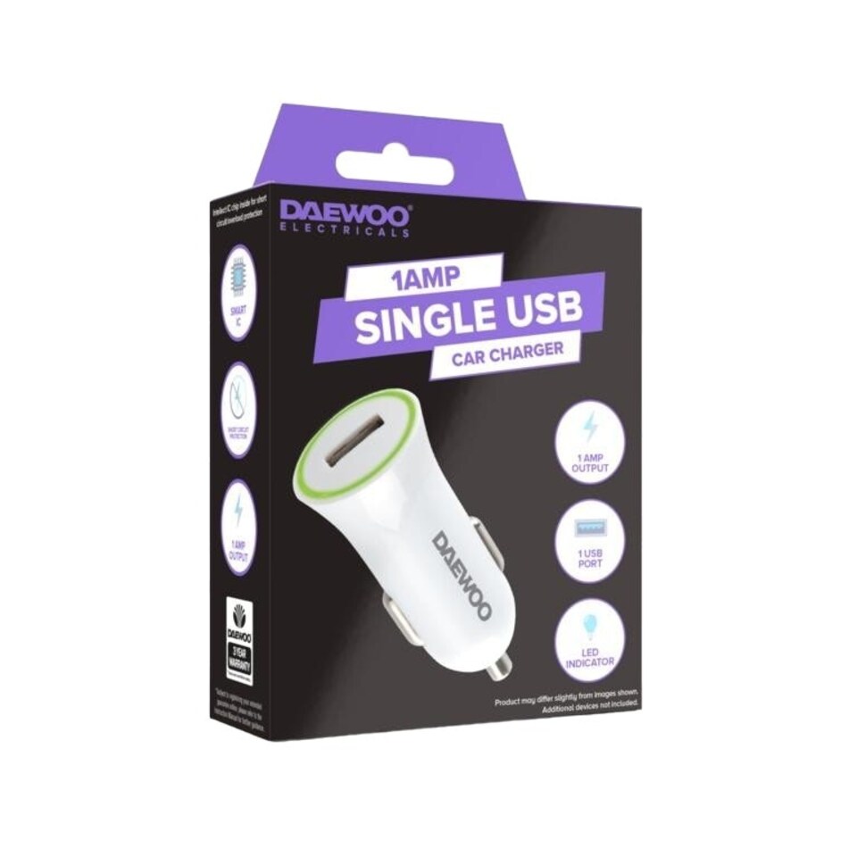 image 1 of Daewoo USB Car Charger - White - One Size