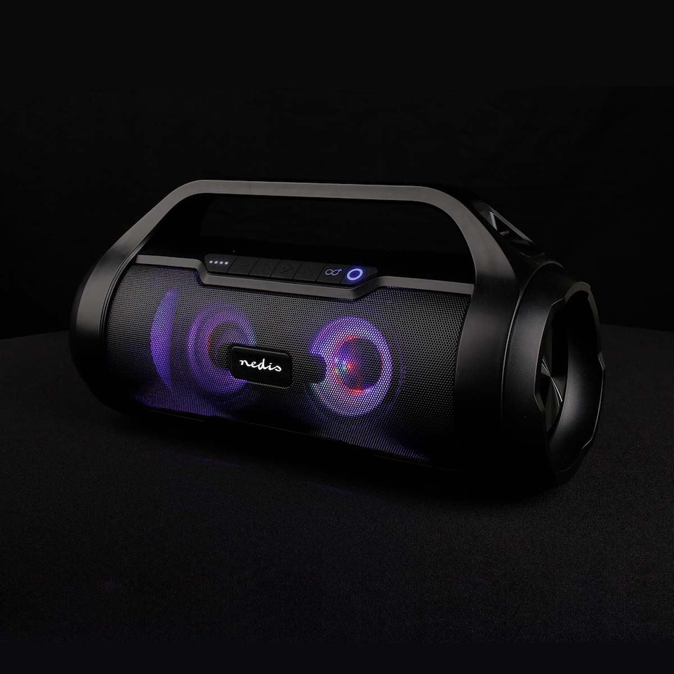 image 1 of Nedis Bluetooth Party Boombox Speaker, 120W Peak Power, 6H Playtime, IPX5 Waterproof, RGB LED Lights, Aux/MicroSD/USB Playback, Bluetooth 5.0, Handle - Black