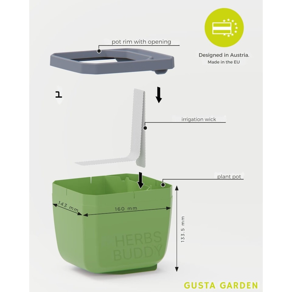 image 1 of GUSTA GARDEN Herbs Buddy Self-Watering Pot & Herb Pot for Kitchen & Windowsill, Ideal for Basil, Water Tank, Water Level Indicator (3 units - Blue)