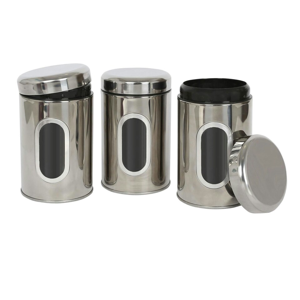 image 1 of Harbour Housewares 3pc Stainless Steel Food Storage Containers Set with Window - Chrome - Kitchen Caddy Kitchen Storage Containers Canisters