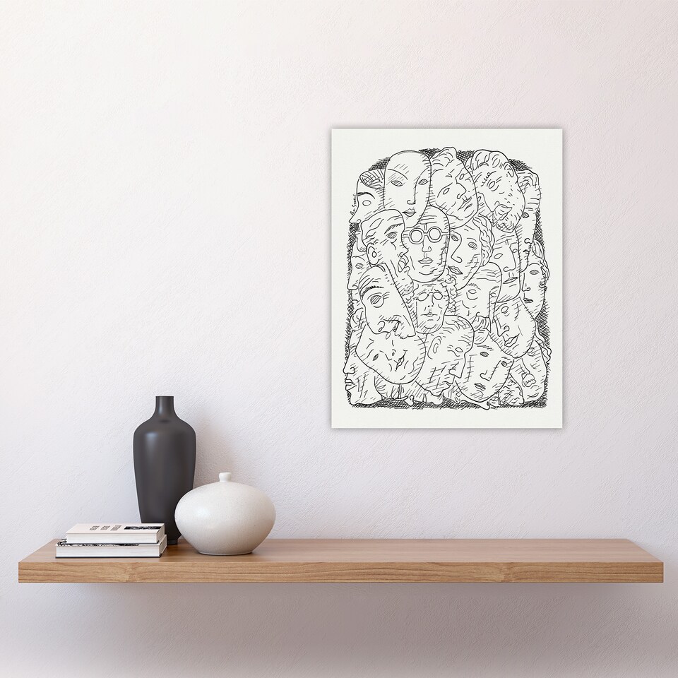 image 1 of Maskers Masks Black And White Drawing Gestel Wall Art Poster Print