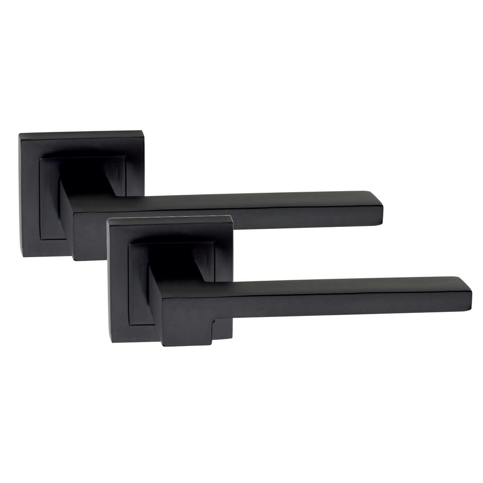 image 1 of Golden Grace 6 Pairs Zeta Design Door Handles Lever Latch on Square Rose in Matt Black Finish with Tubular Latch and Pair of 3" Ball Bearing Hinges Black