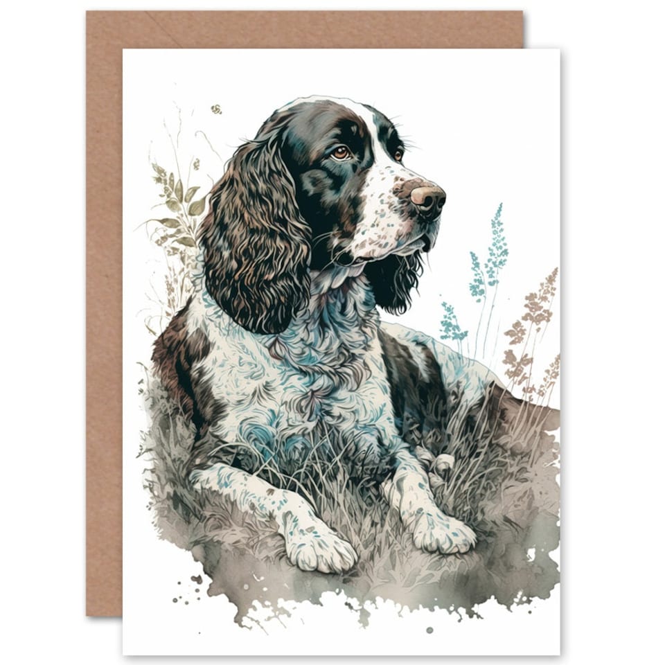 image 1 of Dog Lover English Springer Spaniel Watercolour Animal Greeting Card