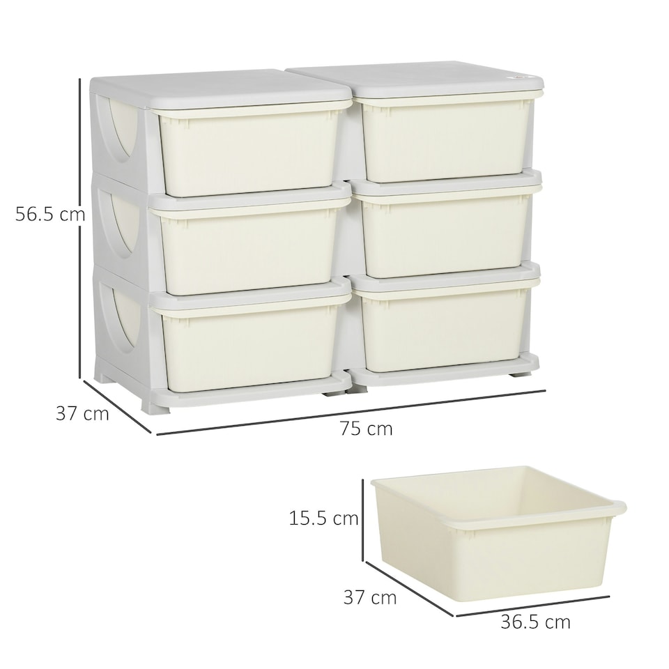 image 1 of HOMCOM Kids Storage Unit Toy Box Vertical Dresser with Six Drawers Blue | 75 x 37 x 56.5cm