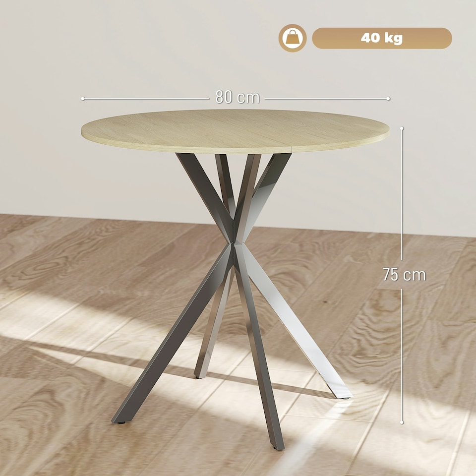 image 1 of HOMCOM 80cm Round Dining Table, Industrial Kitchen Table with Steel Legs Brown | Black