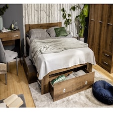 King Size Bed Storage Shelves Dark Oak Headboard Built In Shelving 160cm Euro Wooden Slats Nepo