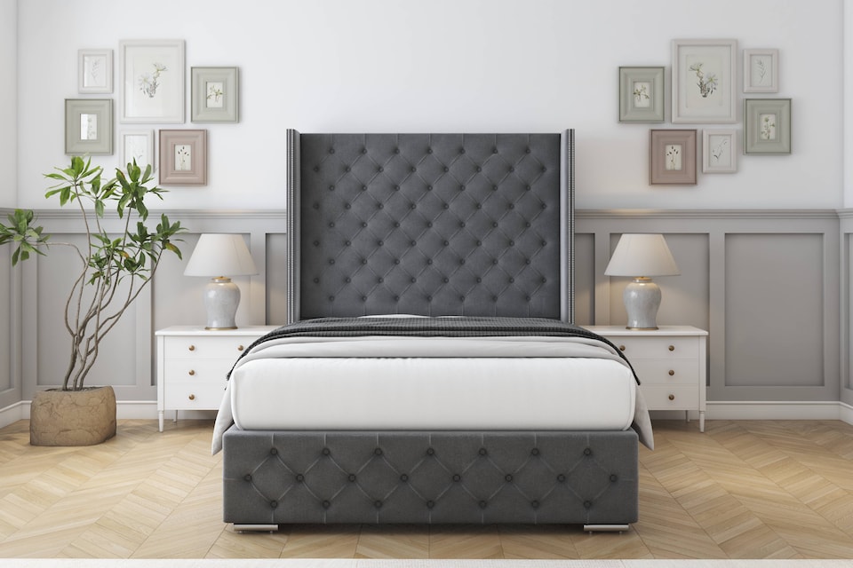image 1 of Sloomy Arundel Armour Coniston Bed Frame With Mattress With 50"  Upholstered Wingback Headboard 3' Single
