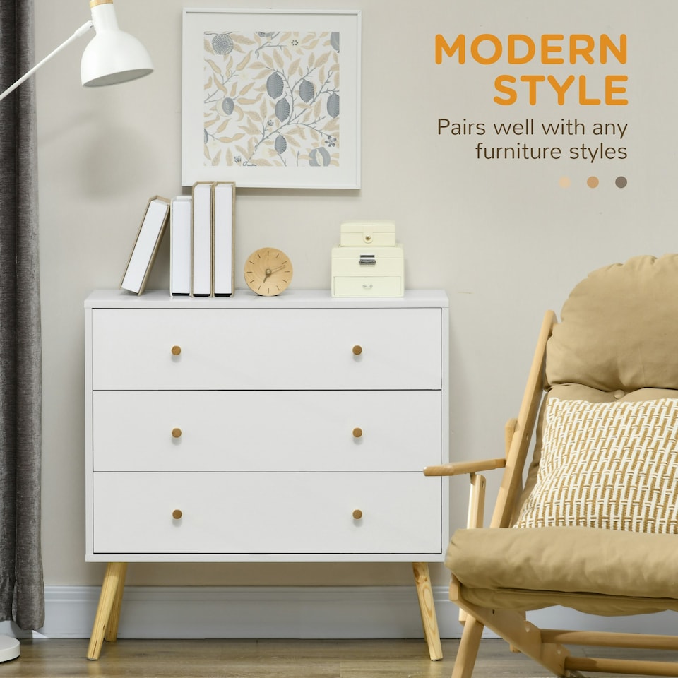 image 1 of HOMCOM Chest of Drawers, 3 Drawer Unit Storage Cabinet Bedroom