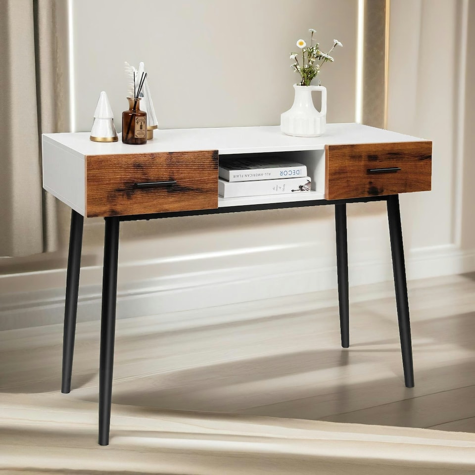 image 1 of 2 Drawer Console Accent Hallway Table Black Black