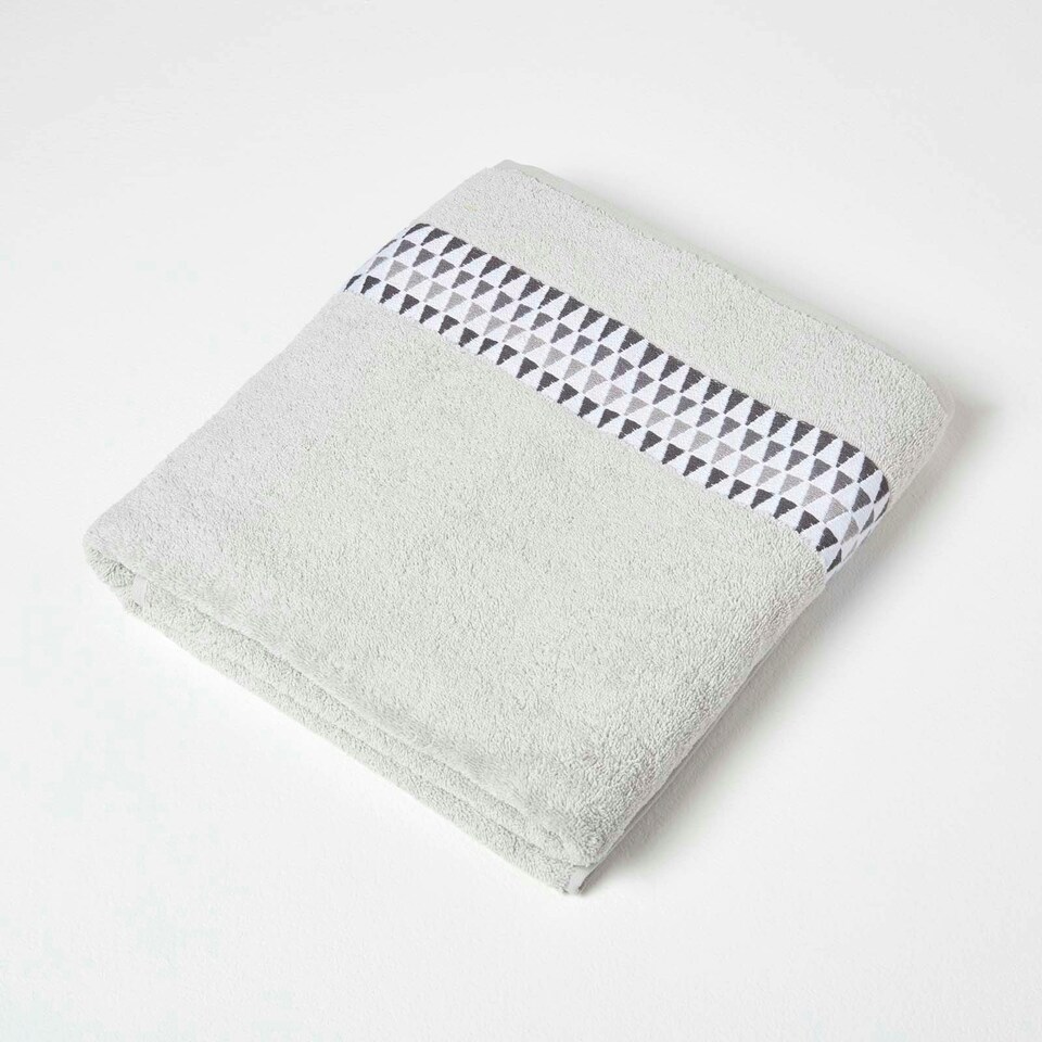 image 1 of Homescapes Geometric 100% Cotton Bath Sheet - Grey Grey | Bath sheet
