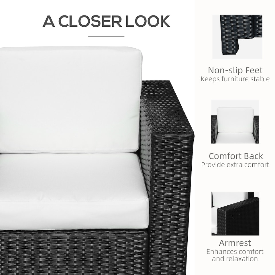 image 1 of Outsunny Rattan Garden Armchair, Cushioned Single Rattan Chair, Black | Black | Black