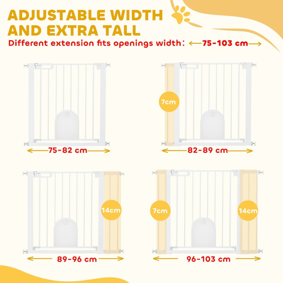 image 1 of PawHut 75-103 cm Pet Safety Gate Pressure Fit Stair w/ Small Door Double Locking