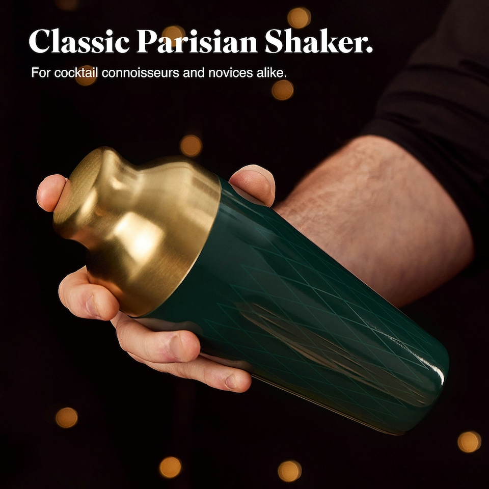 image 1 of VonShef Cocktail Shaker Set, Green & Gold 6pc Set with Parisian Shaker & Accessories