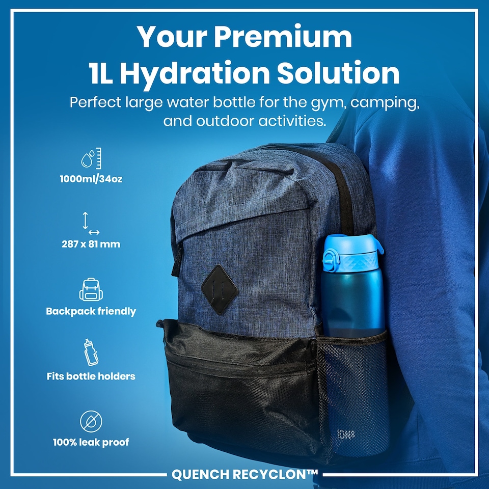 image 1 of Leak Proof 1 Litre Water Bottle, BPA Free, 1000ml (32oz) | Blue | Blue | 1L