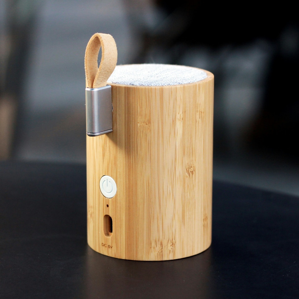 image 1 of Gingko Drum Light Bluetooth Speaker, Bamboo Wood