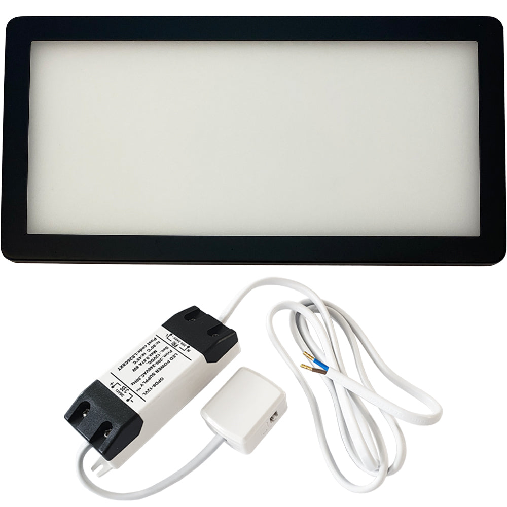 Loops 1x MATT BLACK Ultra-Slim Rectangle Under Cabinet Kitchen Light & Driver Kit - Warm White Diffused LED