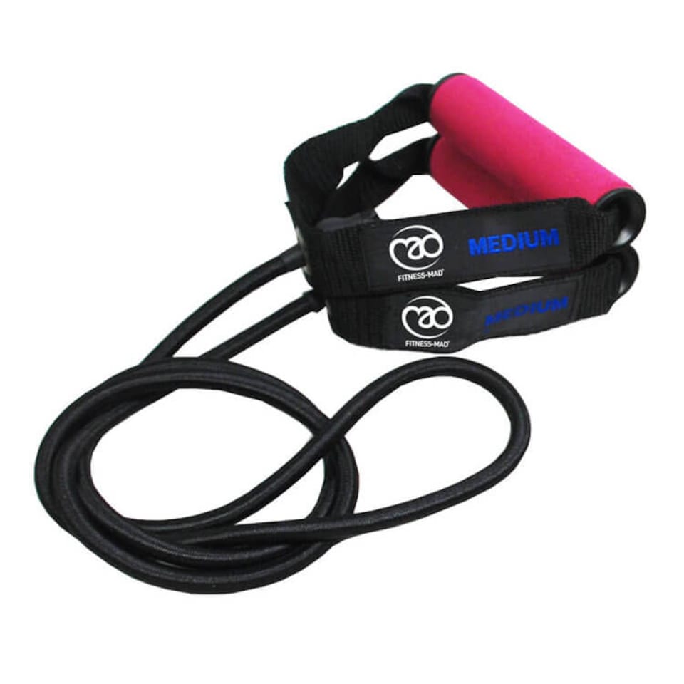image 1 of Fitness Mad Resistance Tube — Rubber with Foam Handles, 3 Strengths (Light/Medium/Heavy) | Multi | 9483