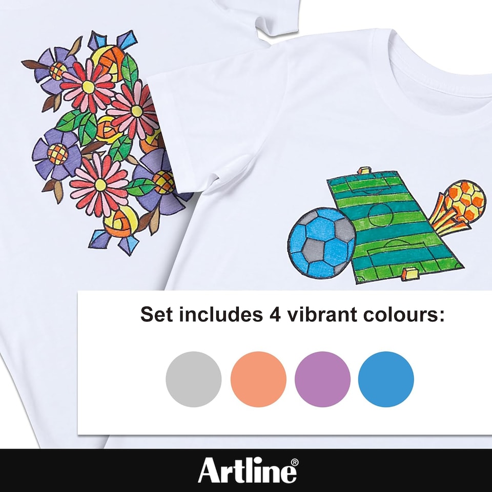 image 1 of Artline Pack of 4 Fabric Markers for T-Shirts - Pastel 4 Pack