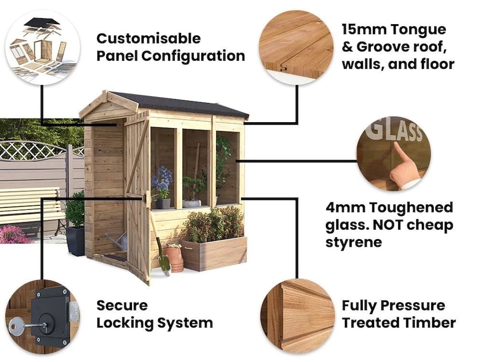 image 1 of Dunster House Potting Shed Apex Roof W4' x D6' (W1.2m x D1.8m) Superfelt, Overlord Modular