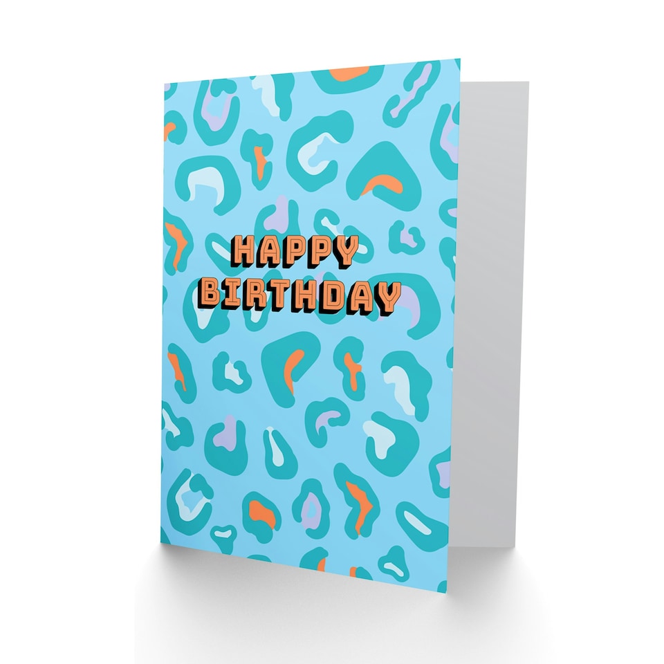 image 1 of Bright Modern Orange Blue Leopard Pattern For Her Birthday Card