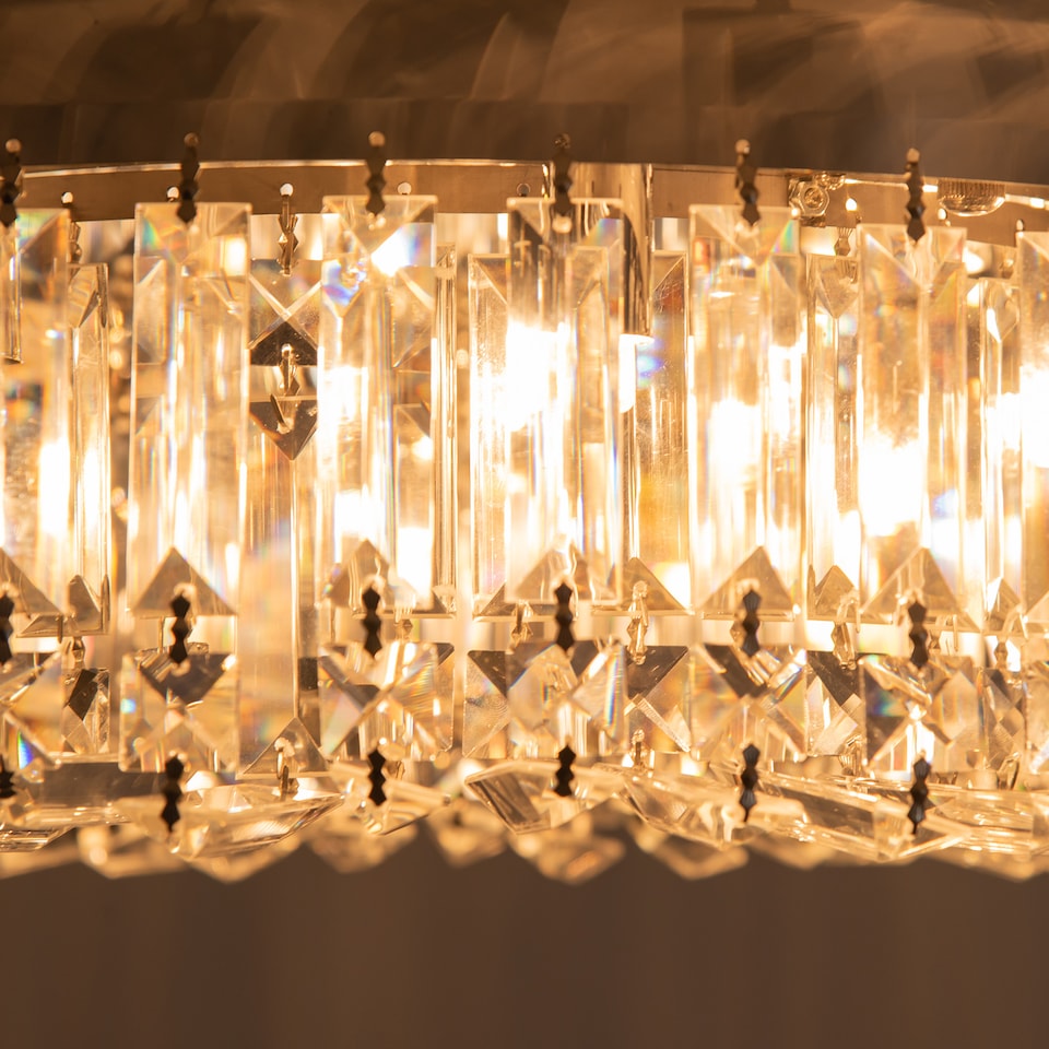 image 1 of HOMCOM Crystal Ceiling Light Modern Chandeliers Stainless Steel Pendant Lights with Crystal Decorations for Living Room Bedroom Dining Room Hall Silver