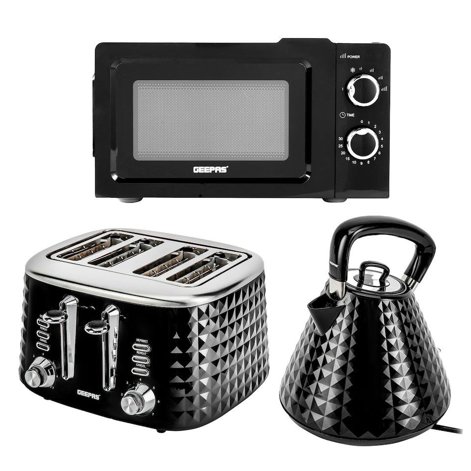 image 1 of GEEPAS Electric Kettle 4 Slice Bread Toaster & Microwave Kitchen Set