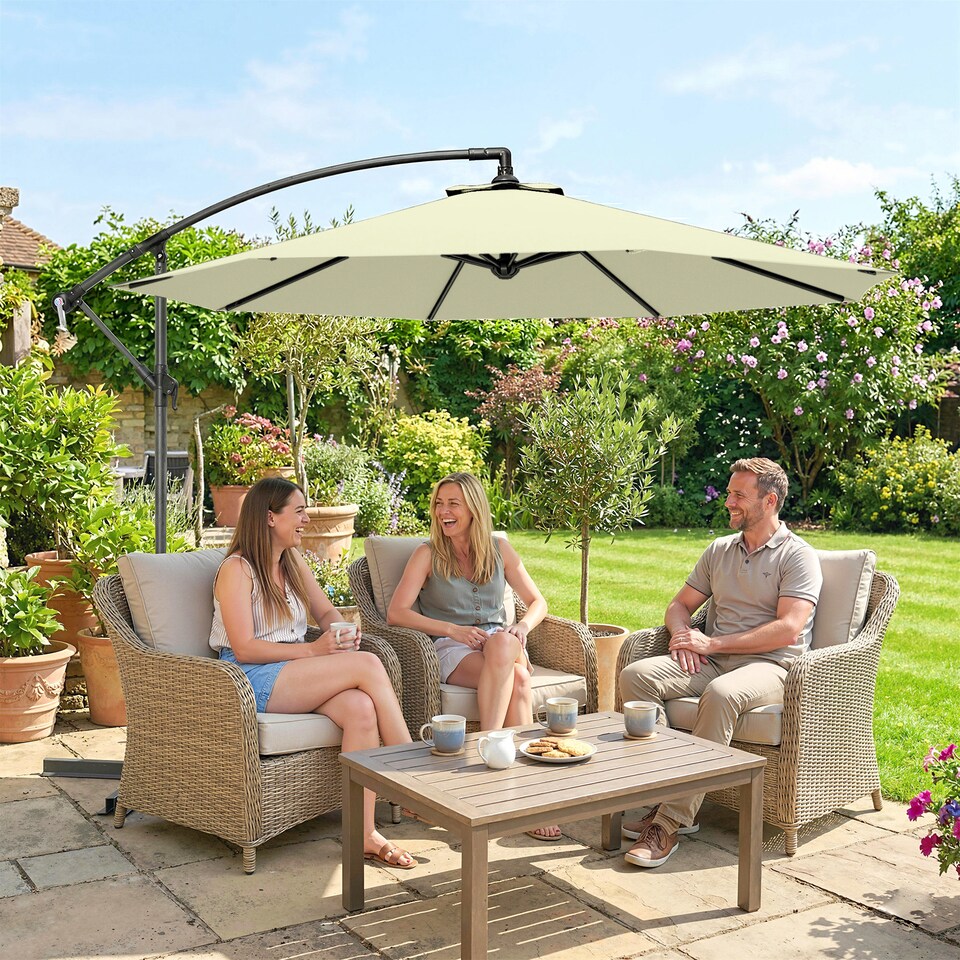 image 1 of Outsunny 3(m) Banana Parasol Cantilever Umbrella Garden | Cream | Beige | 3 m diameter