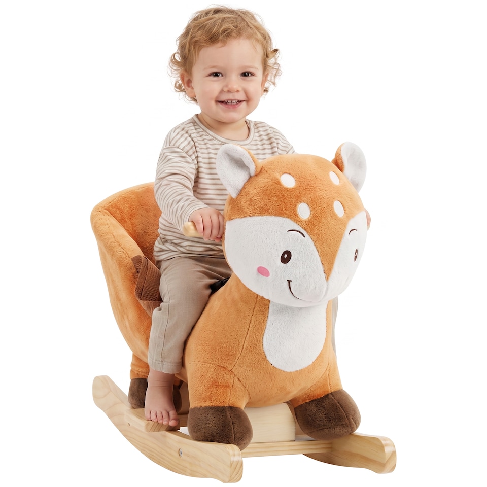 image 1 of AIYAPLAY Rocking Horse, Ride on Horse Deer Design with Animal Sounds, Brown