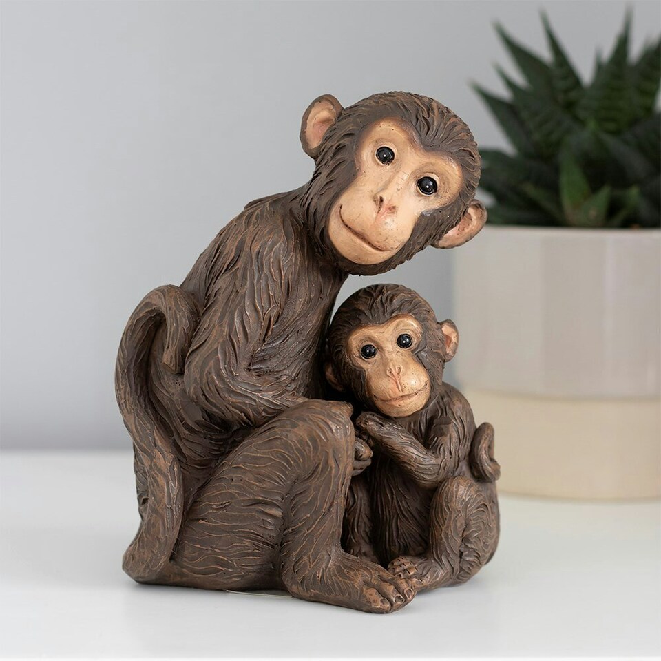 image 1 of Something Different Monkey Mother And Baby Ornament - Brown - One Size