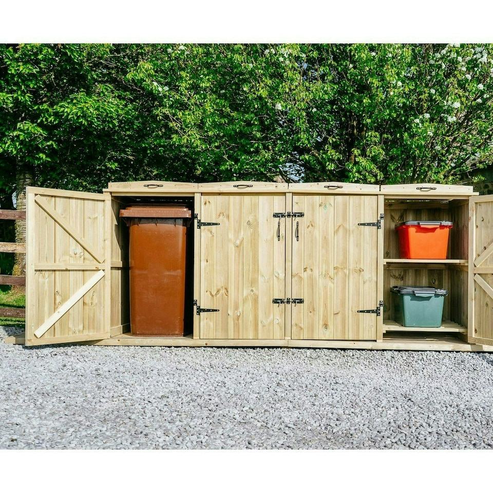 image 1 of Chatburn 2 Wheelie Bin/4 Recycle Box Store - L80.4 x W261.5 x H120 cm - Fits 2x 180L or 2x 240L Wheelie Bins & 4x Recycle Boxes Brown