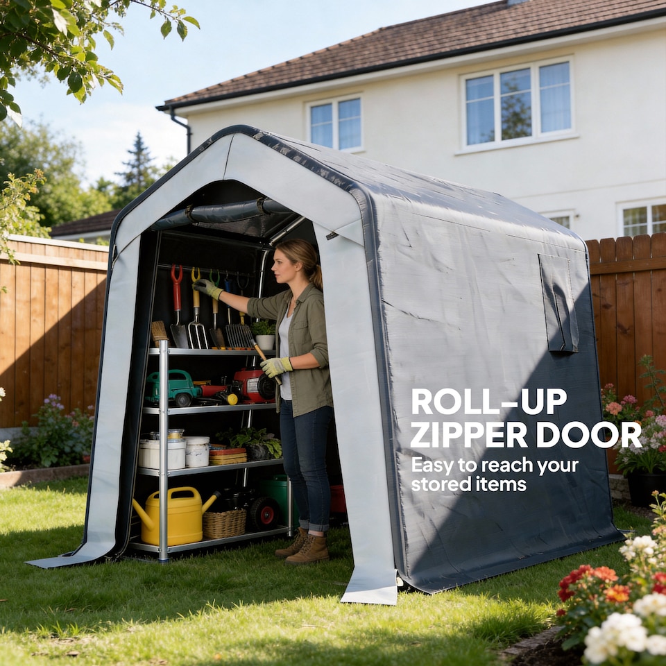 image 1 of Outsunny 1.8 x 2.4m Portable Storage Shed Heavy Duty Motorbike Shed | Grey | Dark grey and light grey | 180W x 240D x 203H cm