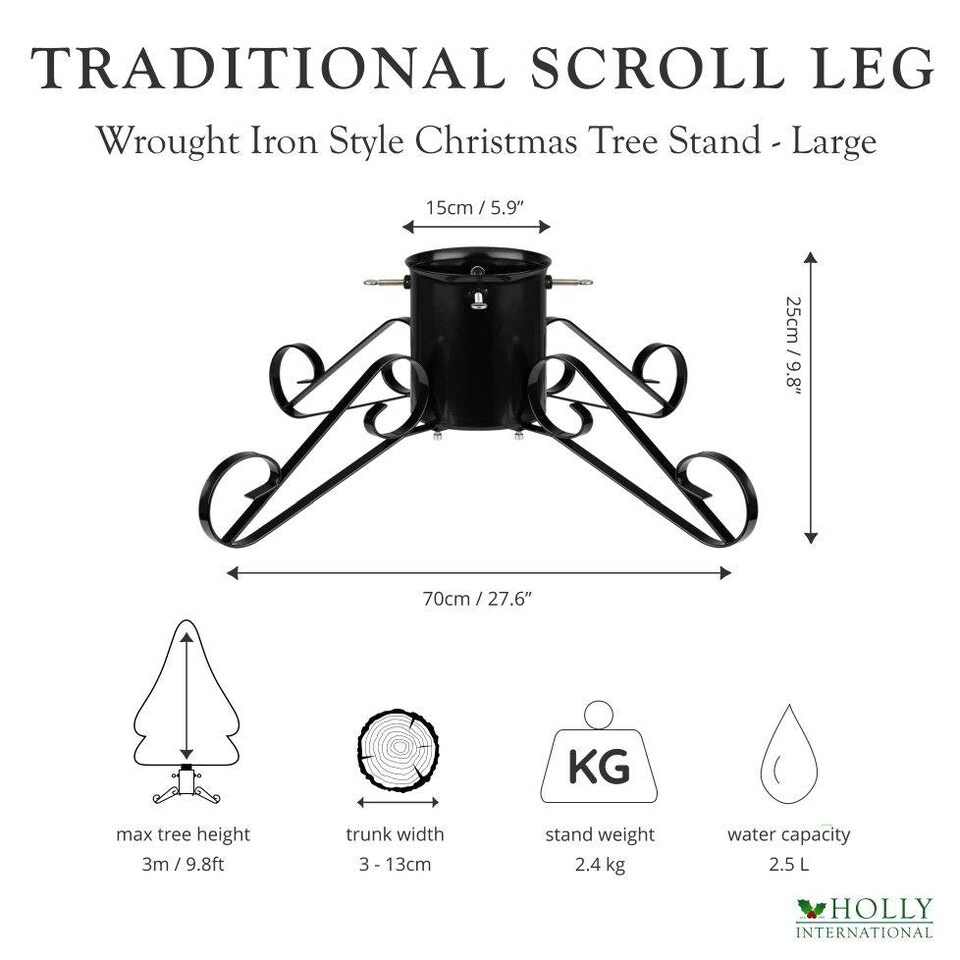 image 1 of Holly International Traditional Metal Scroll Leg Christmas Tree Stand for Real Trees to 3m - Gold