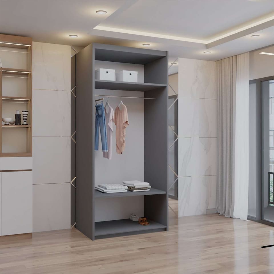 image 1 of Sliding wardrobes 4U Modern Full Mirror Sliding Door Wardrobe Multi Size & Color Options - 90cm | Grey | Grey 90cm | 90cm