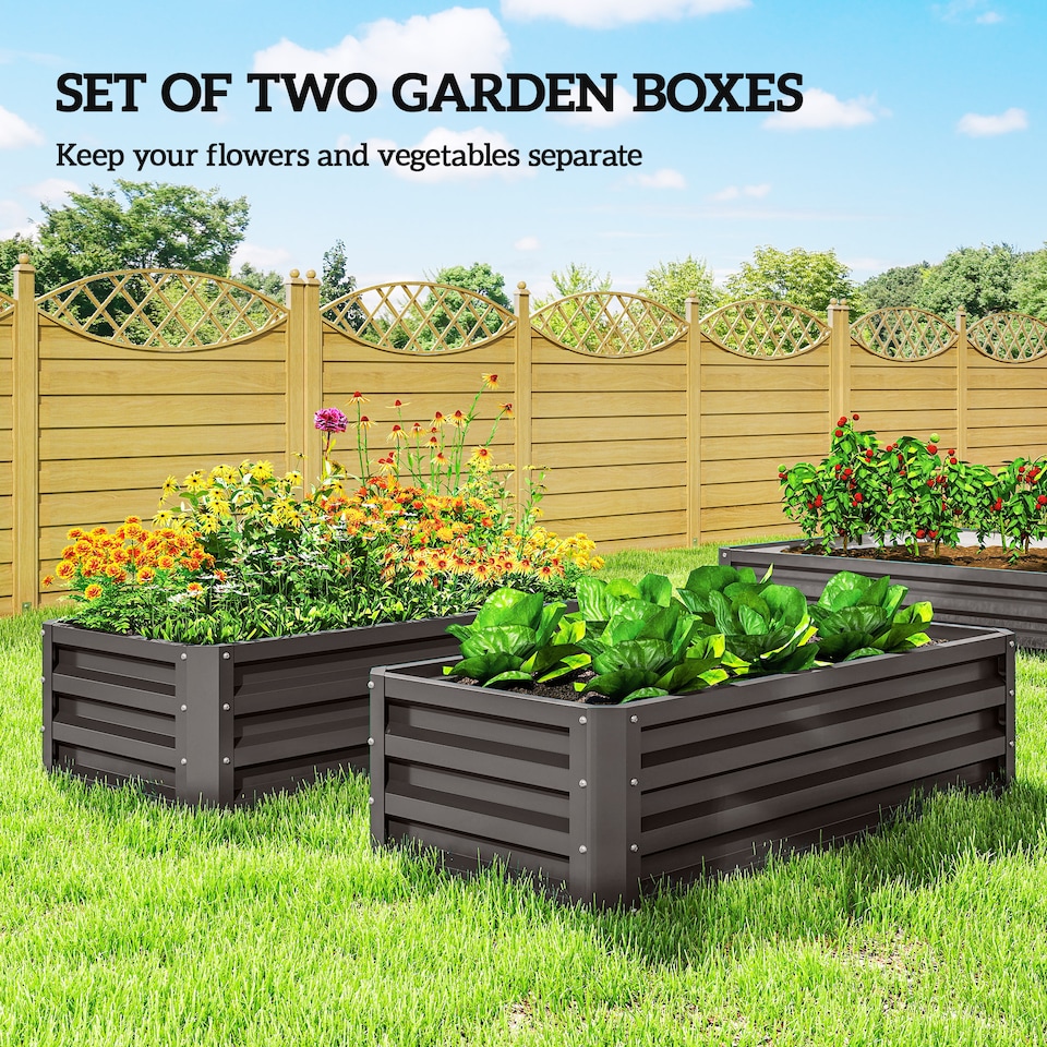 image 1 of Outsunny Set of 2 Raised Garden Bed Galvanised Planter Box, Dark Grey