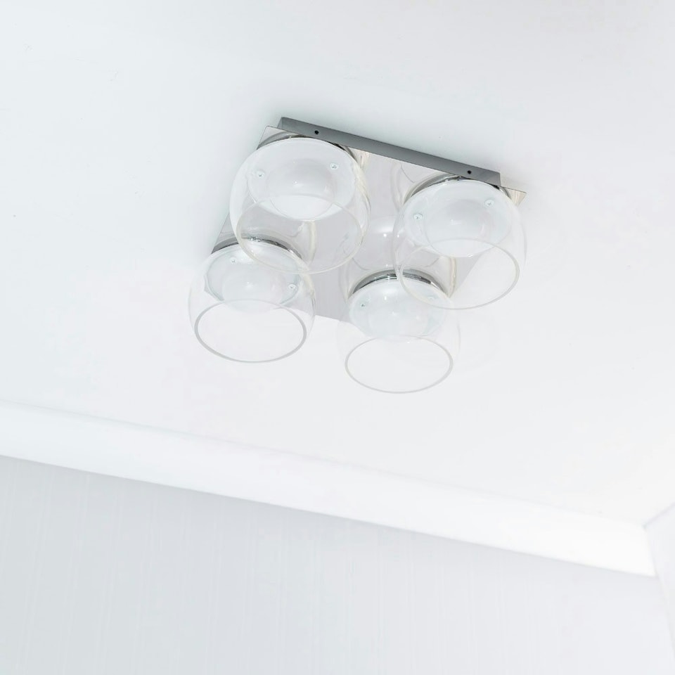 image 1 of ValueLights Alissa Polished Chrome IP44 4 Way Clear Glass Integrated LED Ceiling Light | Chrome