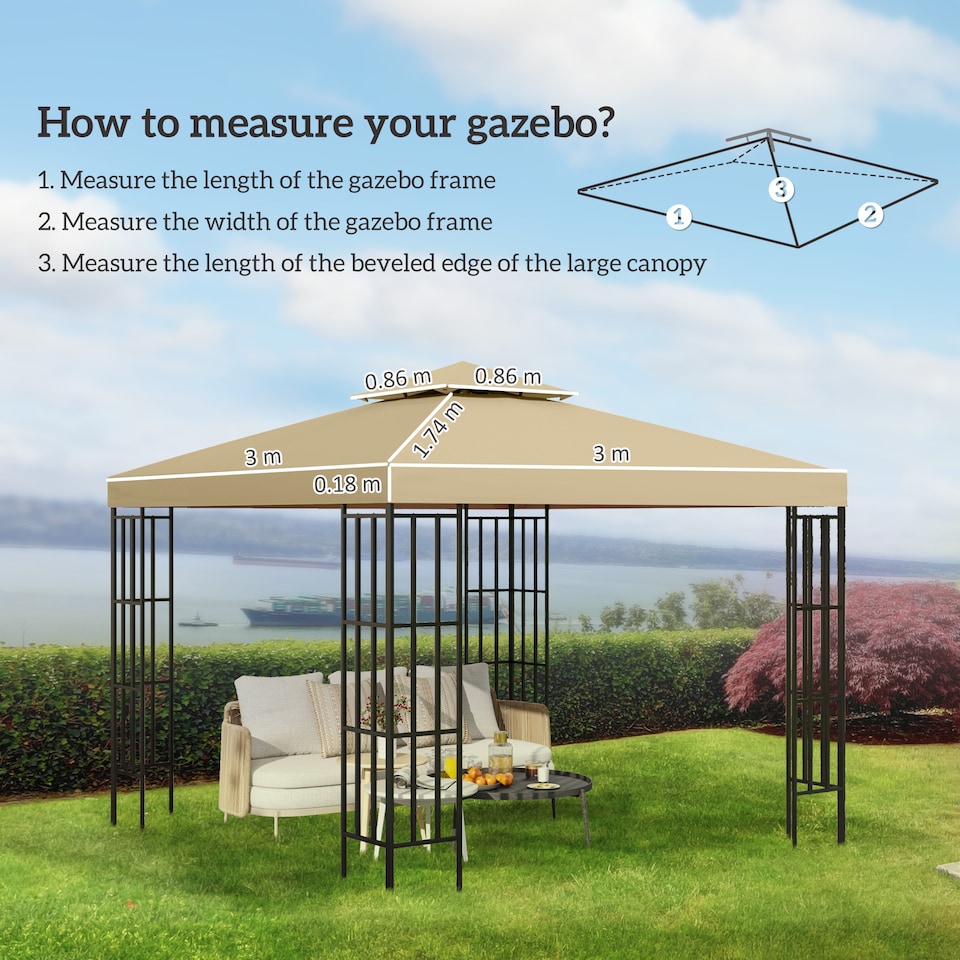 image 1 of Outsunny 3 x 3m Gazebo Canopy Replacement Cover 2Tier Roof Top Spare Part  Beige TOP COVER ONLY