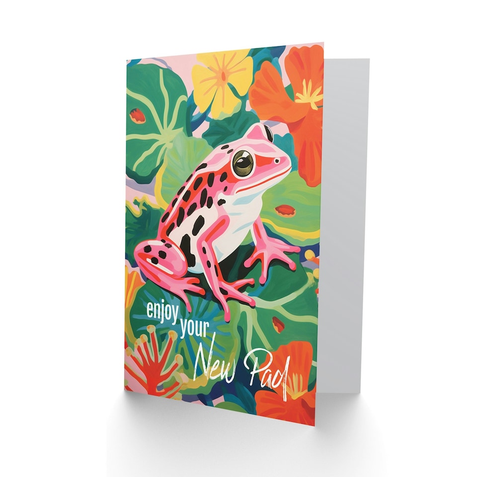 image 1 of Housewarming Pink Lily Pads Enjoy Pad Frog New Home Card