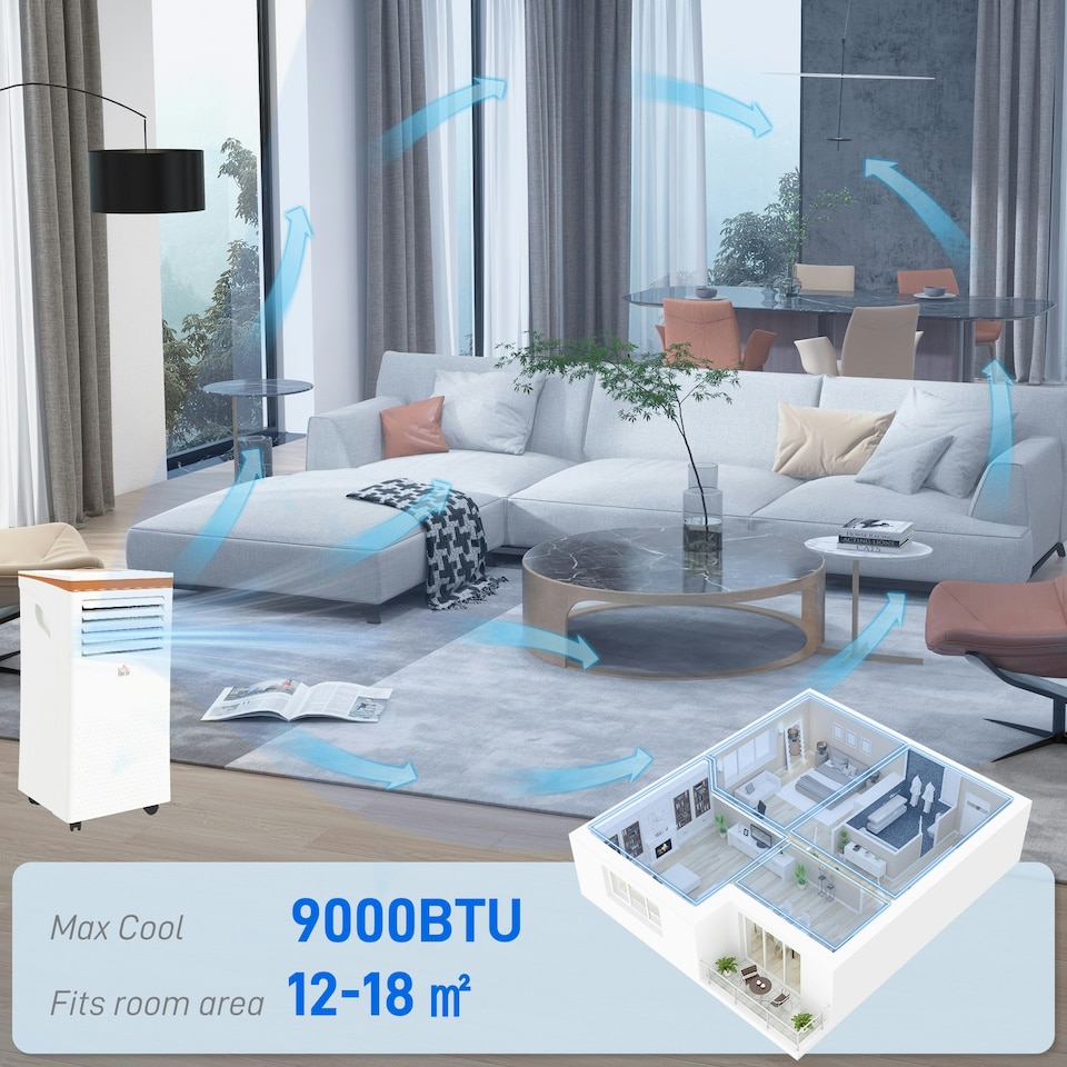 image 1 of HOMCOM 9000 BTU Portable Air Conditioner 4 Modes LED Display Timer