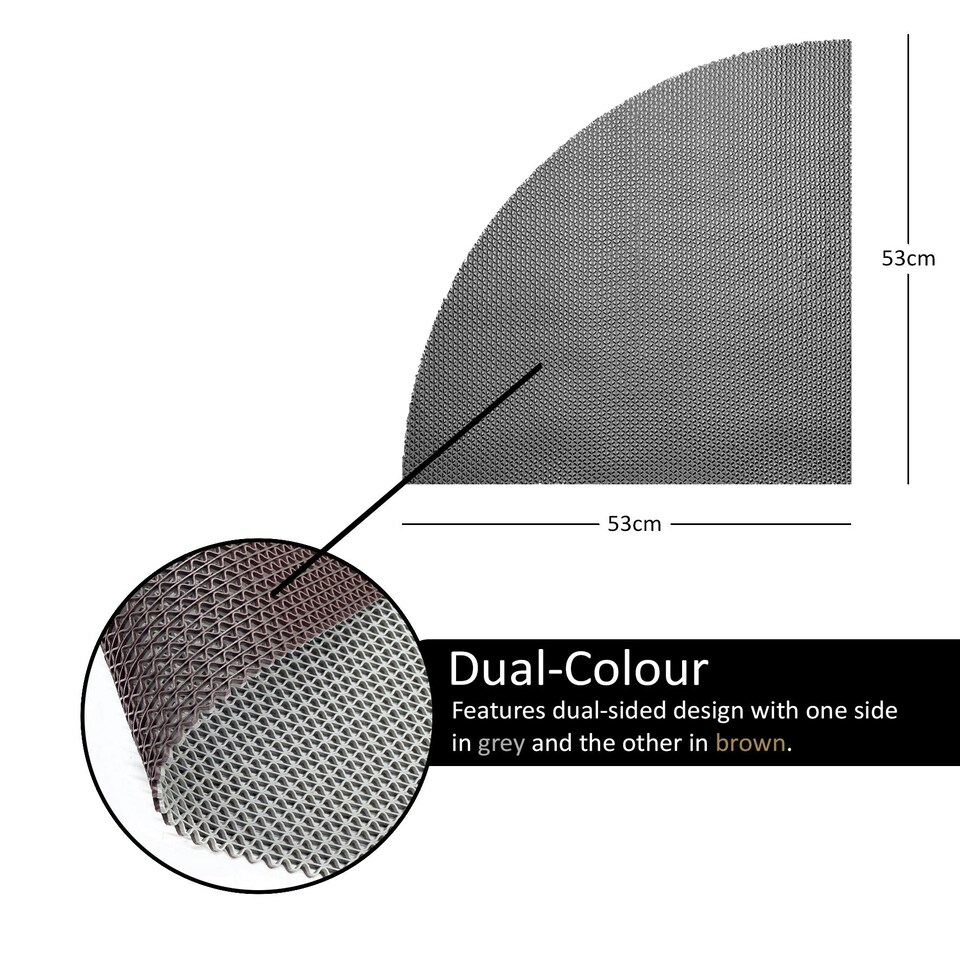image 1 of Nicoman Quadrant Reversible Dual-Colour PVC Shower Mat - 53cm | Grey | Grey/Brown | Quadrant 53x53cm