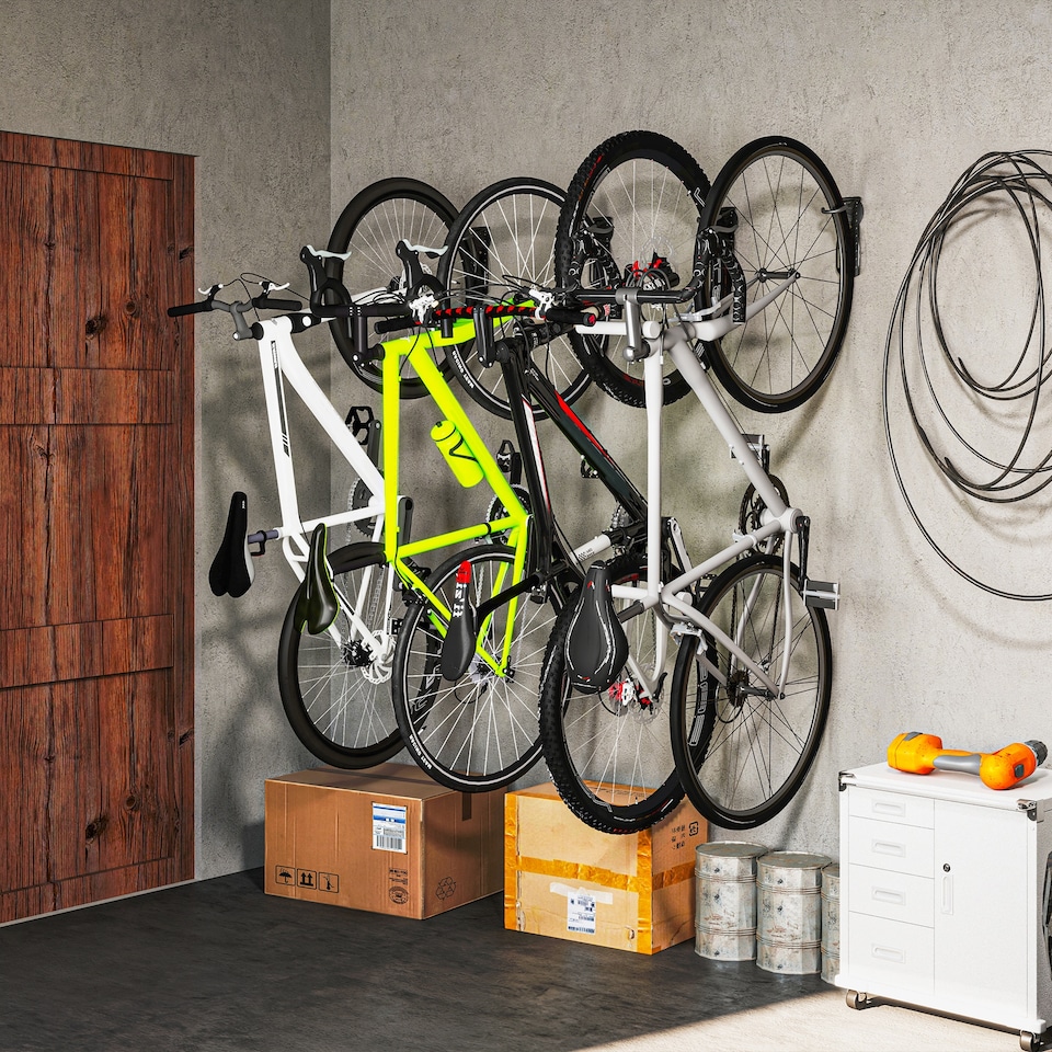 image 1 of SPORTNOW 4 Pack Bike Rack, Wall Mounted Bike Hooks for Garage