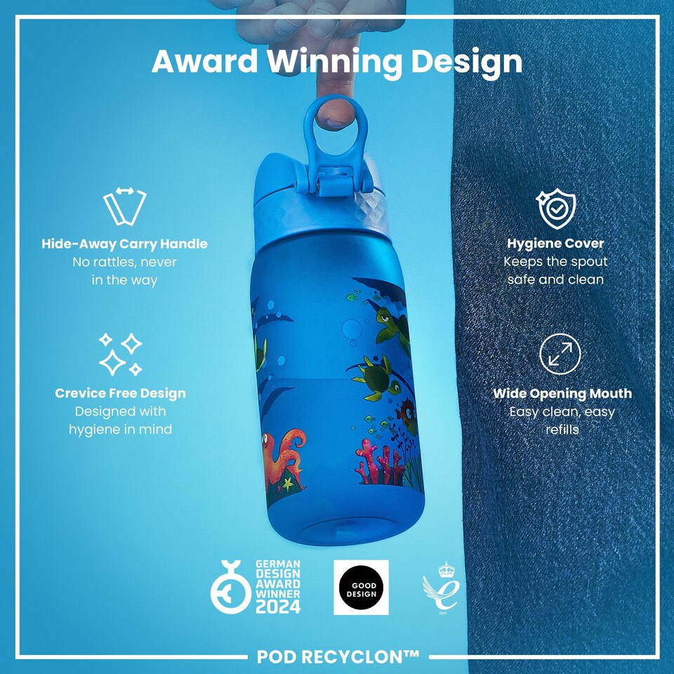 image 1 of Leak Proof Kids Water Bottle, BPA Free, 350ml (12oz) | Blue | Sea Turtle | One Size