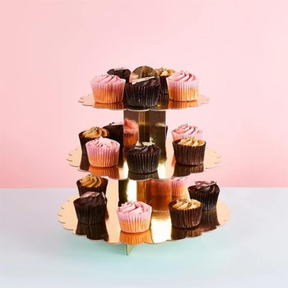 image 1 of Gold Foil 3 Tier Cupcake Stand