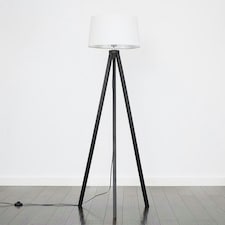 ValueLights Modern Black Wood Tripod Floor Lamp With White Shade