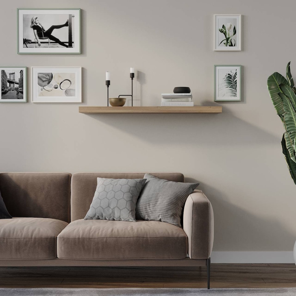 image 1 of Floating Wooden Wall Shelves - 90x23.5cm | Brown | Oak & Set of 3 | 3