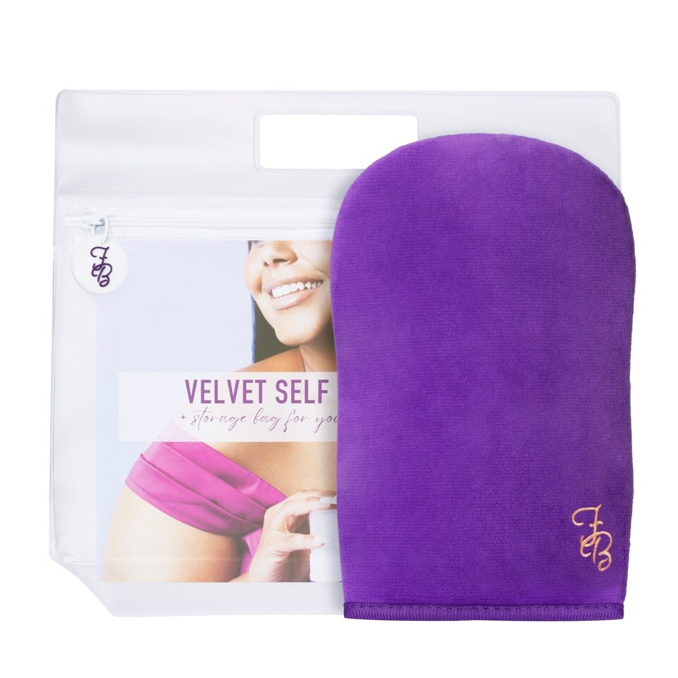 image 1 of Violet Double Sided Velvet Self Tanning Mitt + Storage Bag