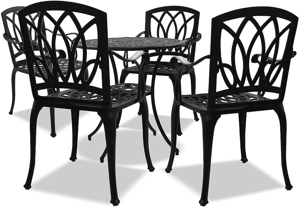 image 1 of Centurion Supports POSITANO Luxurious Garden and Patio Table and 4 Large Chairs with Armrests Cast Aluminium Bistro Set - Black