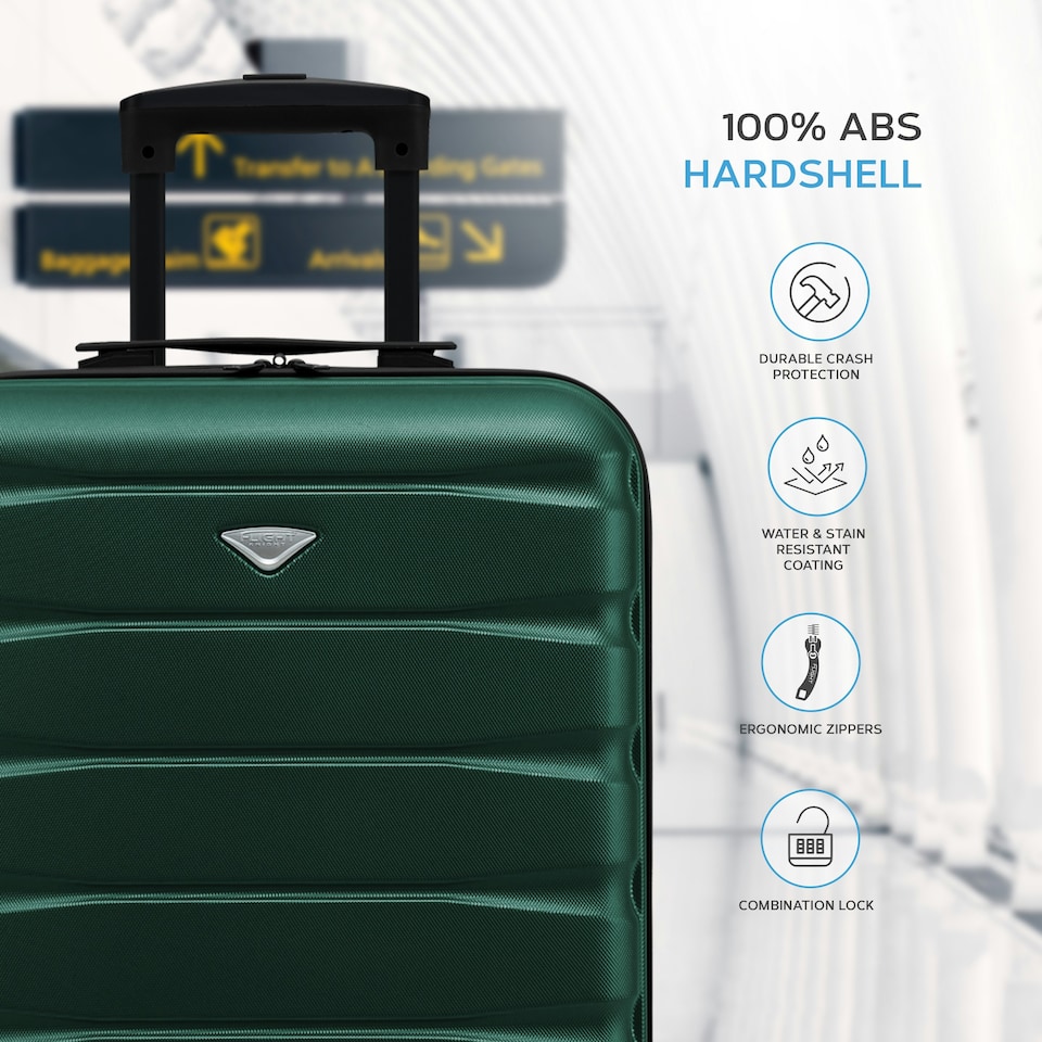 image 1 of 55x40x20cm Ryanair (Priority) TUI, Carry on Cabin Suitcase Hard Shell Approved for 60+ Airlines Green | Forest Green/Black | Cabin Bag